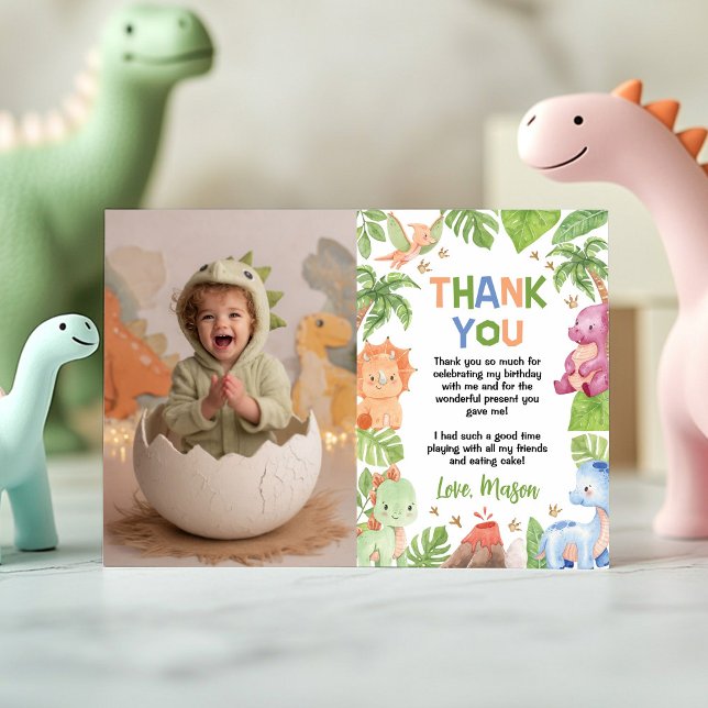 Carte De Remerciements Jungle Dinosaur Cute Boy Anniversaire Photo (Créateur téléchargé)