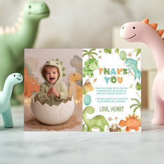 Carte De Remerciements Jungle Dinosaur Cute Boy Birthday Party Photo