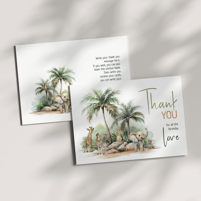 Carte De Remerciements Jungle Safari Animaux Horizontal Anniversaire (Créateur téléchargé)