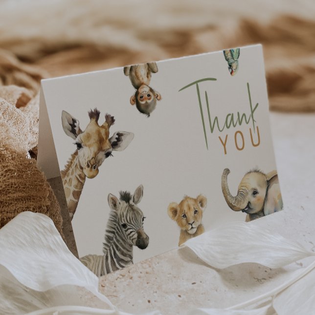 Carte De Remerciements Jungle Safari Animaux pliés Anniversaire (Créateur téléchargé)