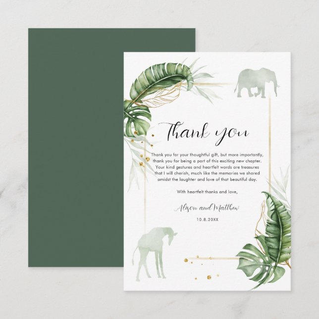 Carte De Remerciements Jungle Safari Elephant Giraffe Baby shower (Devant / Derrière)