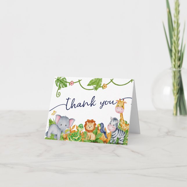 Carte De Remerciements Jungle Zoo Animal Friends Baby shower Safari (Devant)