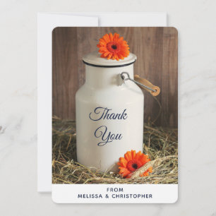 Carte De Remerciements Jus de lait blanc rustique avec Mariage de fleurs
