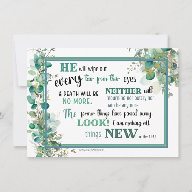 Carte De Remerciements JW Sympathy Card - Revelation 21:3,4 (Devant)