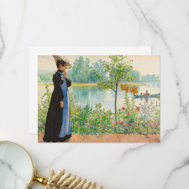Carte De Remerciements Karin par the Shore par Carl Larsson (Devant/Arrière en situation)