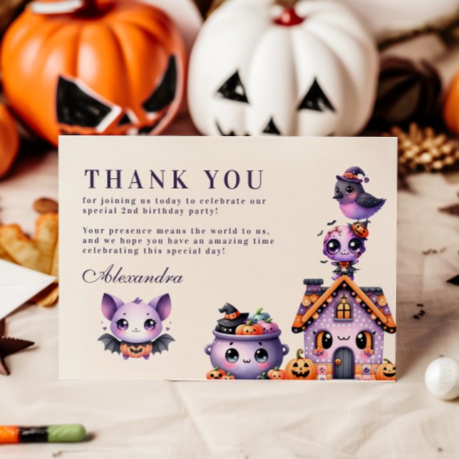 Carte De Remerciements Kawaii Halloween 2ème anniversaire Éffrayant Cute  (Créateur téléchargé)