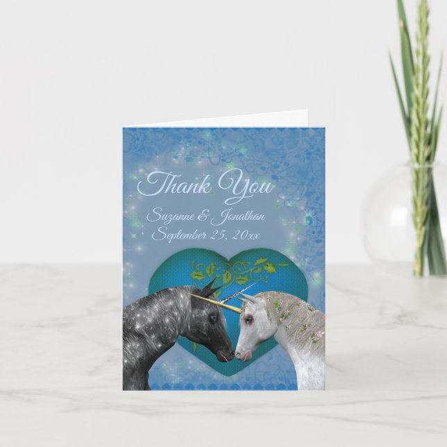 Carte De Remerciements Kissing Unicorns Mariage de coeur (Devant)