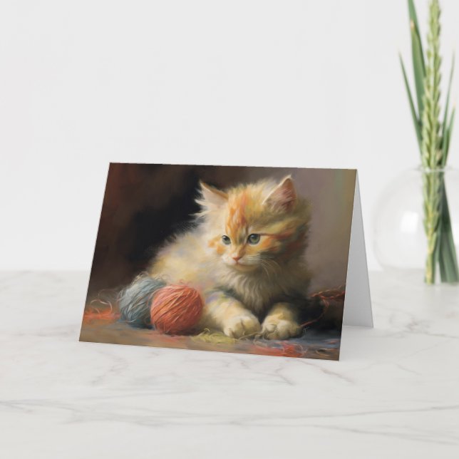 Carte De Remerciements Knit Se Produit Orange Kitten Jouant Avec Du Fil (Devant)
