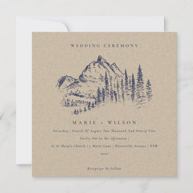 Carte De Remerciements Kraft Pine Woods Mountain Sketch Wedding Invitatio (Devant)
