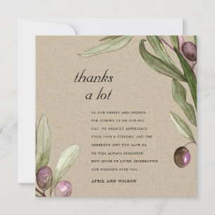 CARTE DE REMERCIEMENTS KRAFT ROUSTIQUE OLIVE WATERCOLOR FOLIAGE MARIAGE P