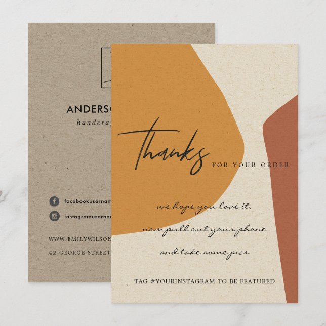 CARTE DE REMERCIEMENTS KRAFT RUST ORANGE ABSTRAIT ENTREPRISE LOGO (Devant / Derrière)