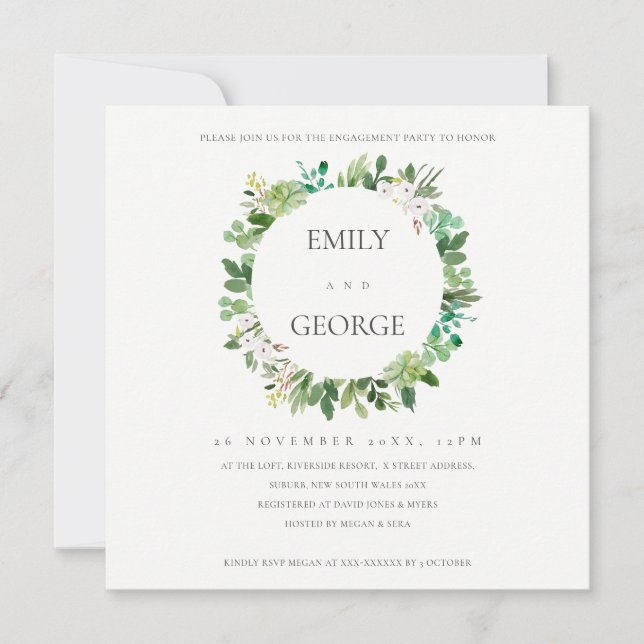 CARTE DE REMERCIEMENTS KRAFT SUCCULENT WREATH FOLIAGE FIANÇAILLES INVITAT (Devant)