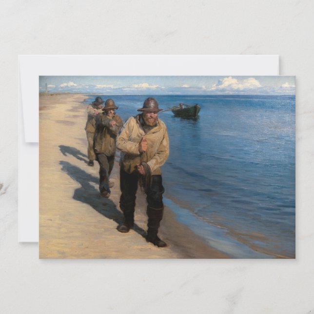 Carte De Remerciements Kroyer - Trois pêcheurs tirant un bateau (Devant)