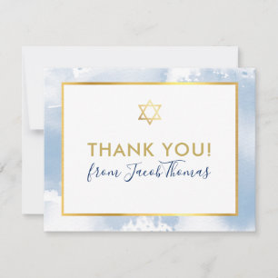 Carte De Remerciements La BARRE MITZVAH vous remercient aquarelle de bleu