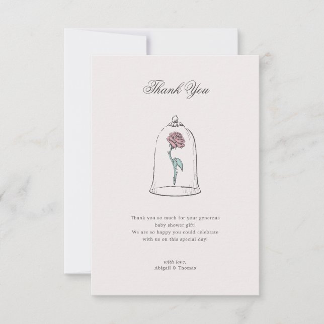 Carte De Remerciements La beauté et la bête | Baby shower Rose enchanté (Devant)