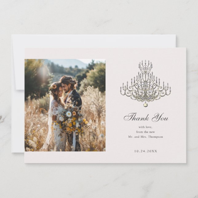 Carte De Remerciements La beauté et la bête Mariage Chandalier (Devant)