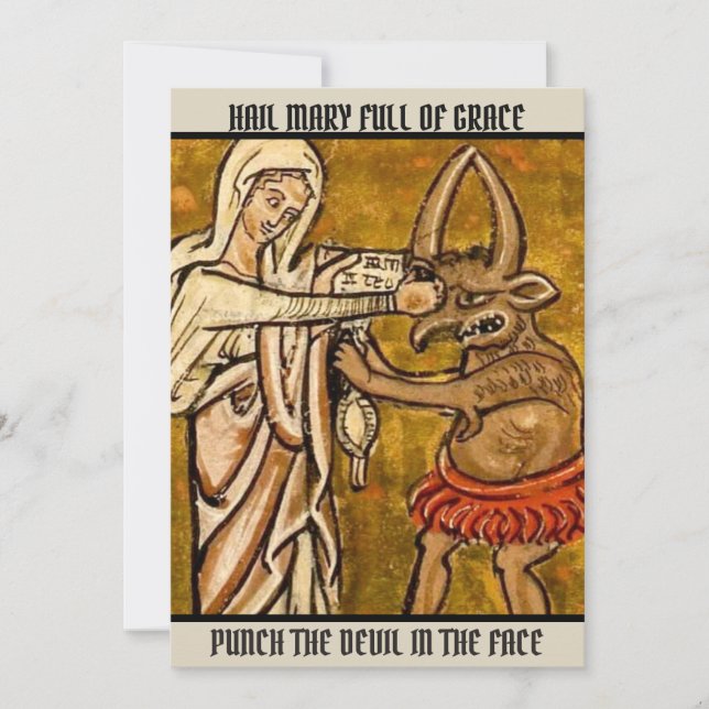 Carte De Remerciements La bienheureuse Vierge Marie Punch le diable au vi (Devant)