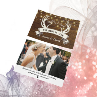 Carte De Remerciements La chasse est au-dessus de bois rustique Antler Ma