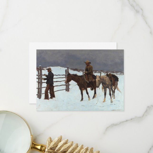 Carte De Remerciements La chute du cowboy par Frederic Remington (Devant/Arrière en situation)