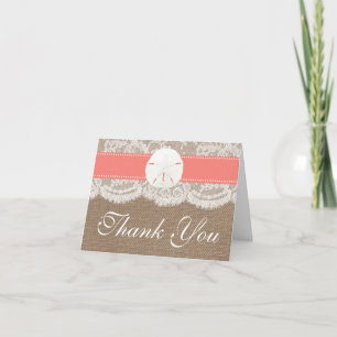 Carte De Remerciements La collection de mariage Coral Sand Dollar Beach