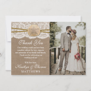 Carte De Remerciements La collection de mariage sur la plage Rustic Sand 