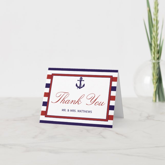 Carte De Remerciements La collection de Mariages d'Ancres nautiques Red & (Devant)