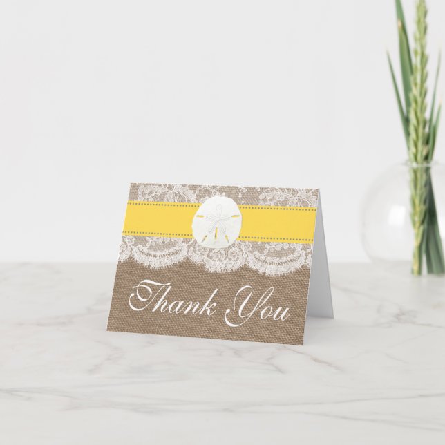 Carte De Remerciements La collection de mariages de plage de sable jaune  (Devant)