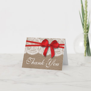 Carte De Remerciements La collection de Mariages Rustic Red Bow