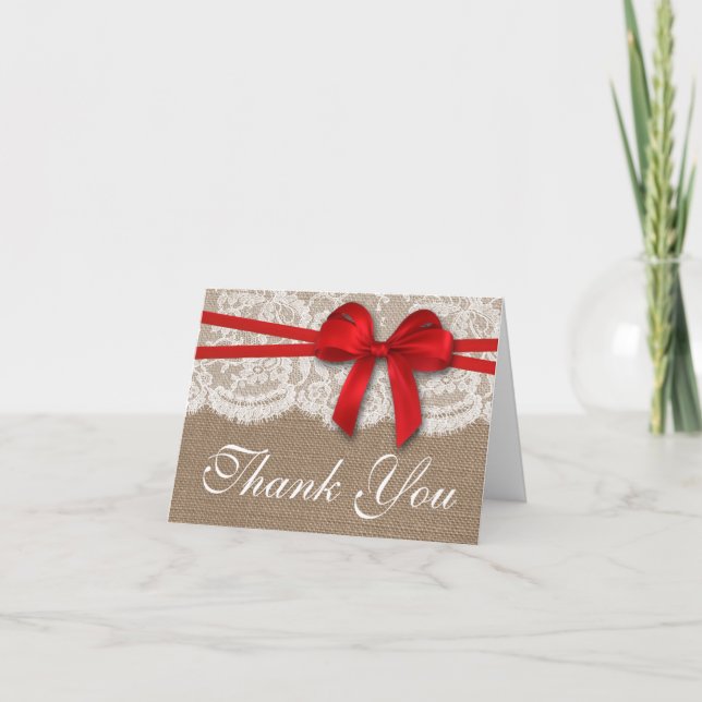 Carte De Remerciements La collection de Mariages Rustic Red Bow (Devant)
