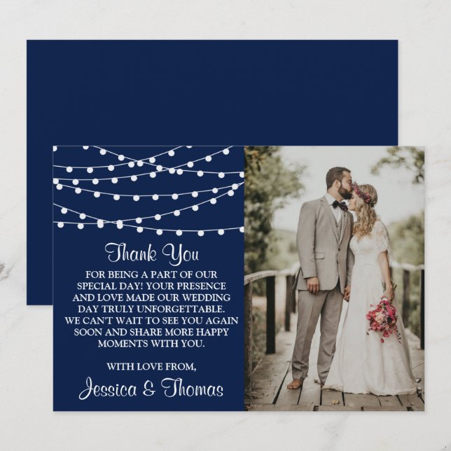 Carte De Remerciements La Collection Mariage Bleu Marine Lights (Devant / Derrière)