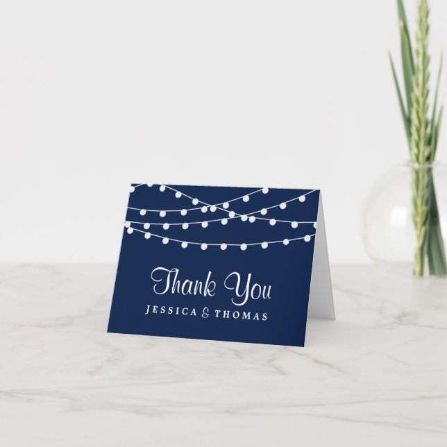 Carte De Remerciements La Collection Mariage Bleu Marine Lights (Devant)