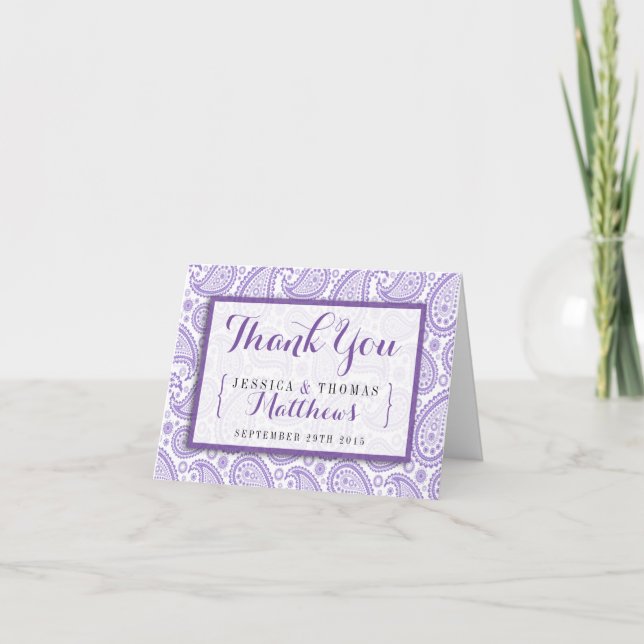 Carte De Remerciements La collection Mariage moderne Paisley - Purple (Devant)