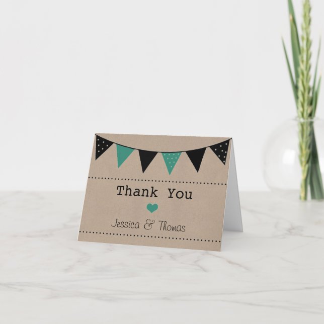Carte De Remerciements La collection moderne de Mariages Bunting Turquois (Devant)