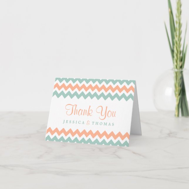Carte De Remerciements La collection moderne de Mariages Chevron Peach &  (Devant)