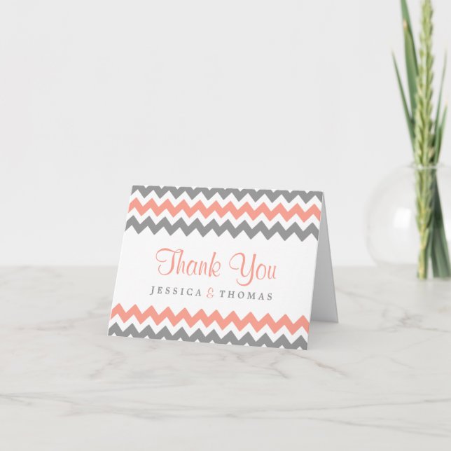 Carte De Remerciements La collection moderne de Mariages Chevron - rose e (Devant)