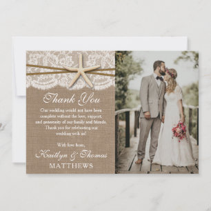 Carte De Remerciements La collection rustique de mariage Starfish Beach P