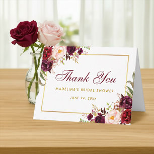 Carte De Remerciements La Fête de la mariée florale d'or de Bourgogne