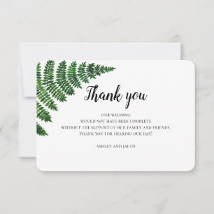 Carte De Remerciements La fougère verte vous remercie. Note mariage fleur