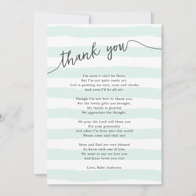 Carte De Remerciements La menthe barre le poème neutre de baby shower (Devant)