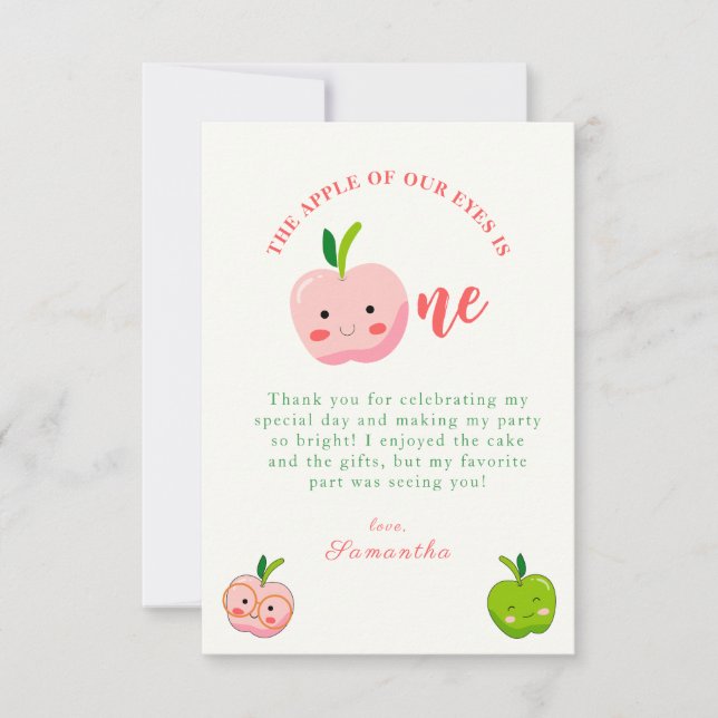 Carte De Remerciements La pomme de nos yeux premier anniversaire (Devant)
