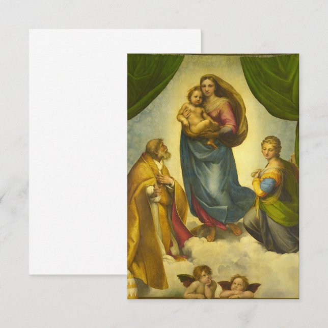 Carte De Remerciements La Vierge Sixtine de Raphael (Devant / Derrière)