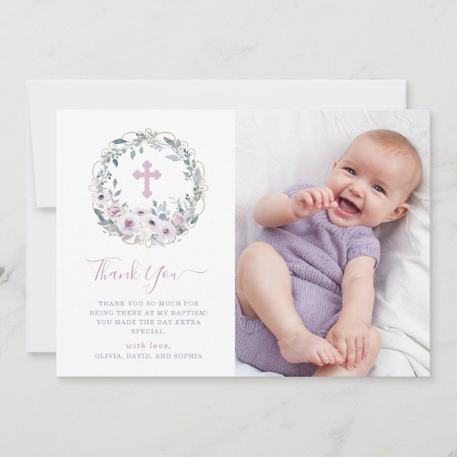 Carte De Remerciements La violette rougissent baptême floral de | avec la (Devant)