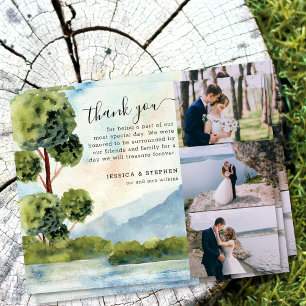Carte De Remerciements Lac À feuillage persistant 3 photo Mariage aquarel