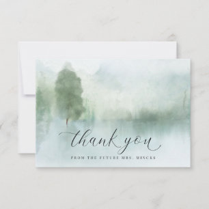 Carte De Remerciements Lac Arbres Montagnes Fête de Mariage à l'aquarelle