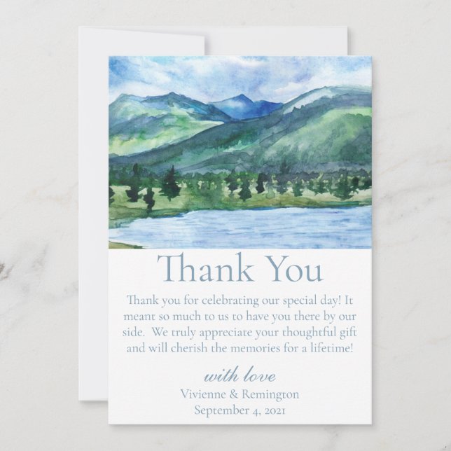 Carte De Remerciements Lac d'aquarelle bleu français Serene (Devant)