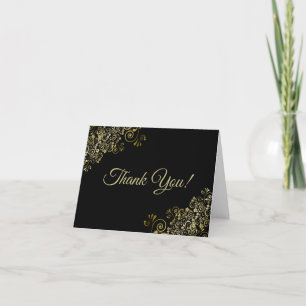 Carte De Remerciements Lacy Gold Frills Elegant Black Mariage Photo