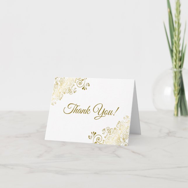 Carte De Remerciements Lacy Gold Frills Elegant Mariage blanc Photo (Devant)