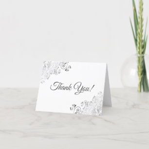 Carte De Remerciements Lacy Silver Frills Élégant Mariage blanc Photo