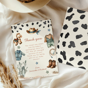 Carte De Remerciements L'adorable Petit Cowboy est en chemin garçon baby 