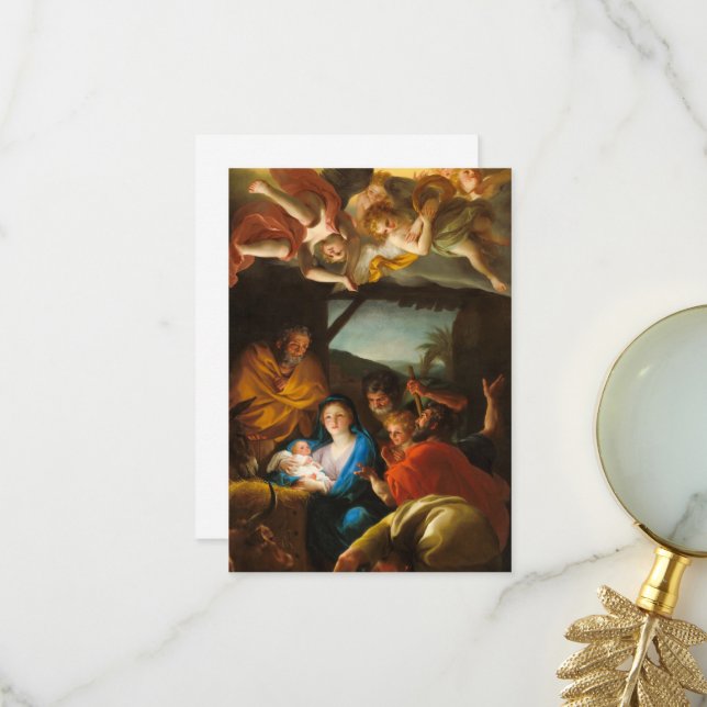 Carte De Remerciements L'adoration des bergers par Anton R. Mengs (Devant/Arrière en situation)